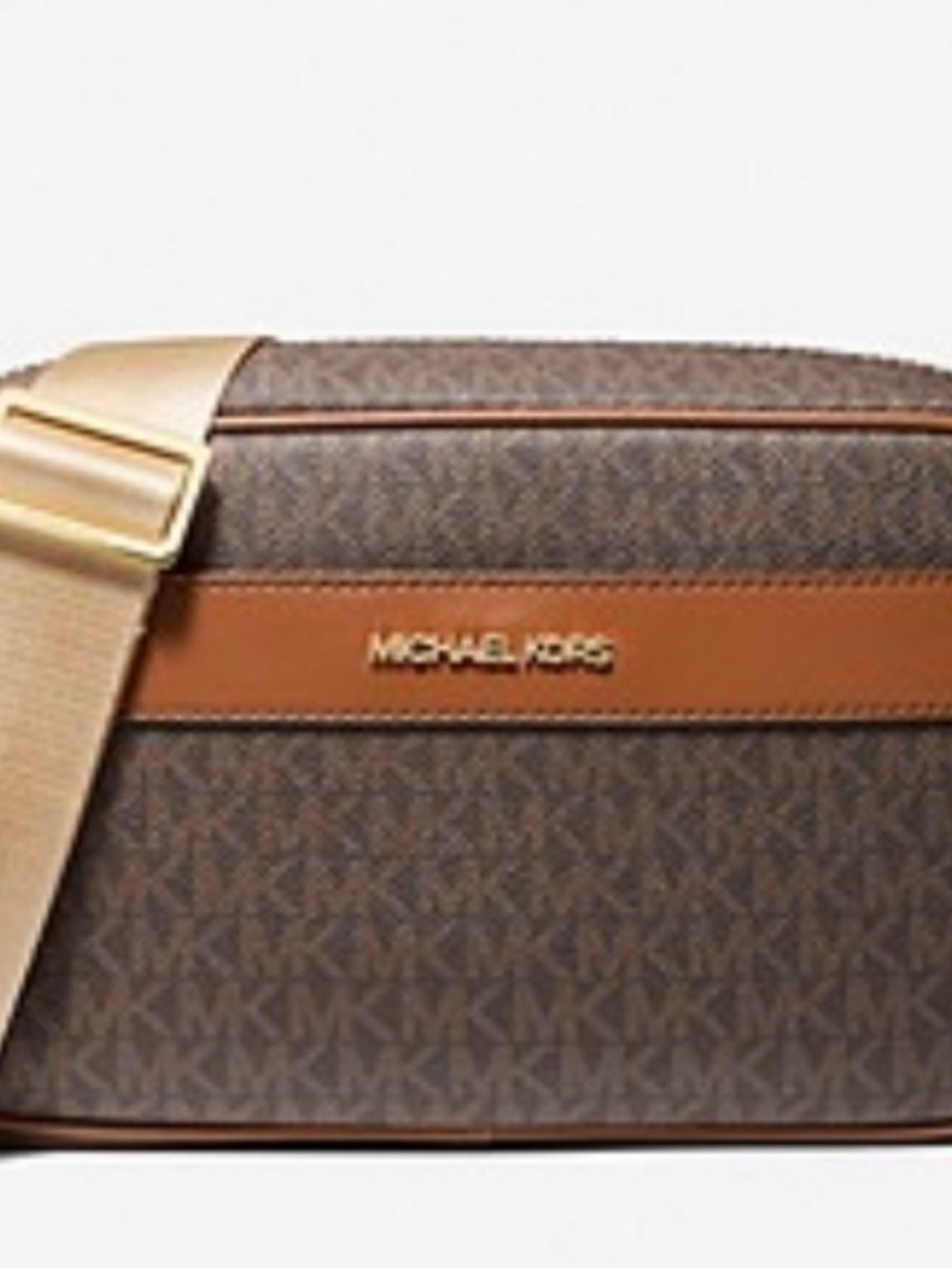 Michael Kors Brown MK Logo Belt Bag with Tan Trim and Gold Hardware